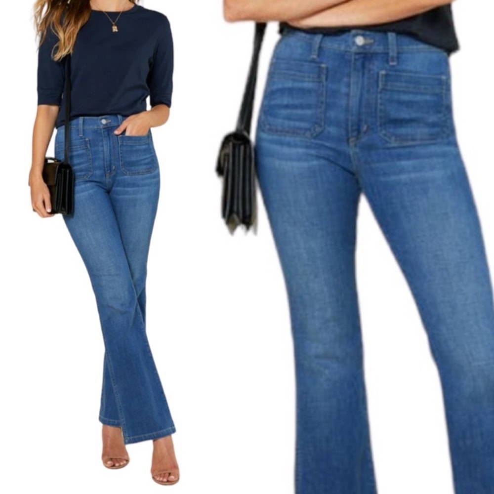 Outerknown Paramount Flare Jeans Pant High Rise Denim Patch Pockets 70s Retro 31